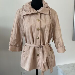 Conrad C Collection Crinkled Belted Spring Jacket with Ruffed neck line.